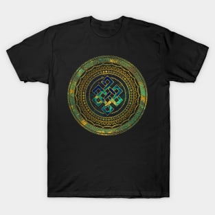 Marble and Abalone Endless Knot  in Mandala Decorative Shape T-Shirt